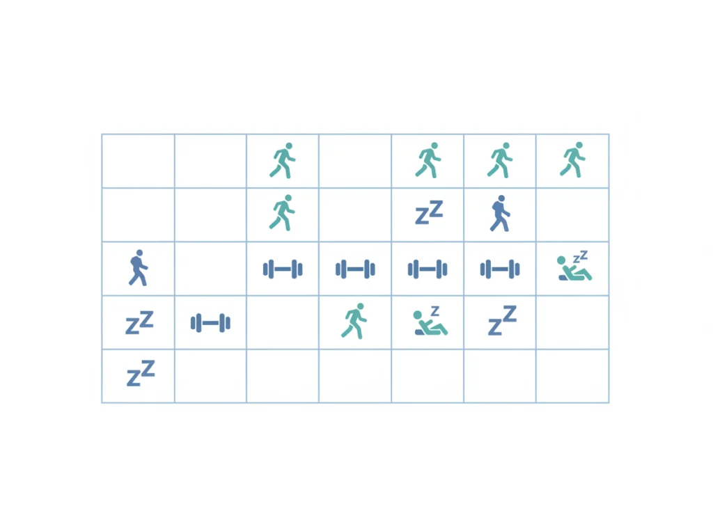 Illustration of a weekly exercise routine for diabetes management