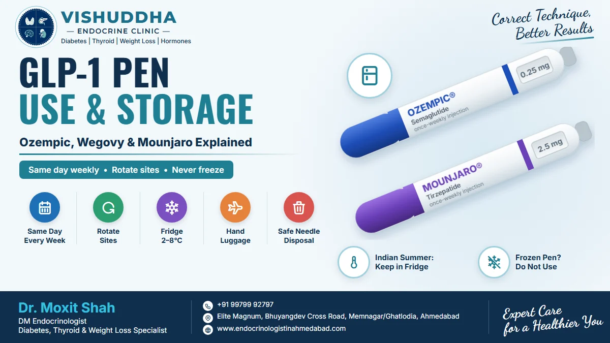 How to use and store a GLP-1 pen: Ozempic Semaglutide and Mounjaro Tirzepatide - Vishuddha Endocrine Clinic