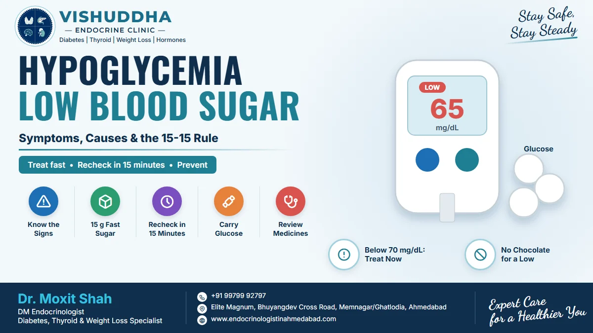Hypoglycemia low blood sugar symptoms and the 15-15 rule - Dr. Moxit Shah, Vishuddha Endocrine Clinic