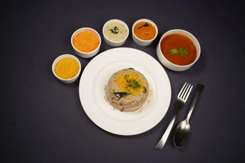 Delicious South Indian breakfast served with assorted chutneys and sambar.