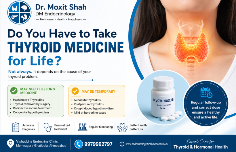 "Do You Have to Take Thyroid Medicine for Life? Expert thyroid care by Dr. Moxit Shah, DM Endocrinology, Endocrinologist in Ahmedabad."